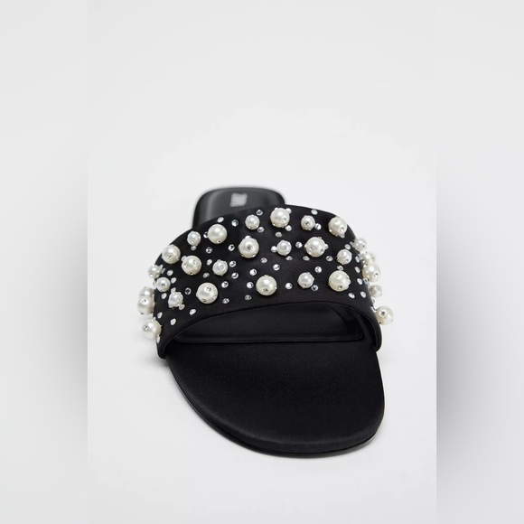 Zara Black Sandals with Pearl Details